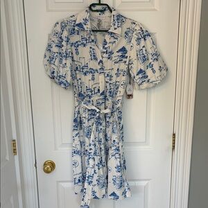 Sincerely Jules Blue and White Scenic Midi Dress